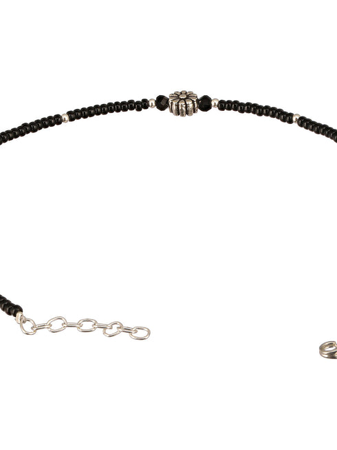 925 Sterling Silver Oxidised Charms Black Beads Flower Minimal Dailywear Anklet