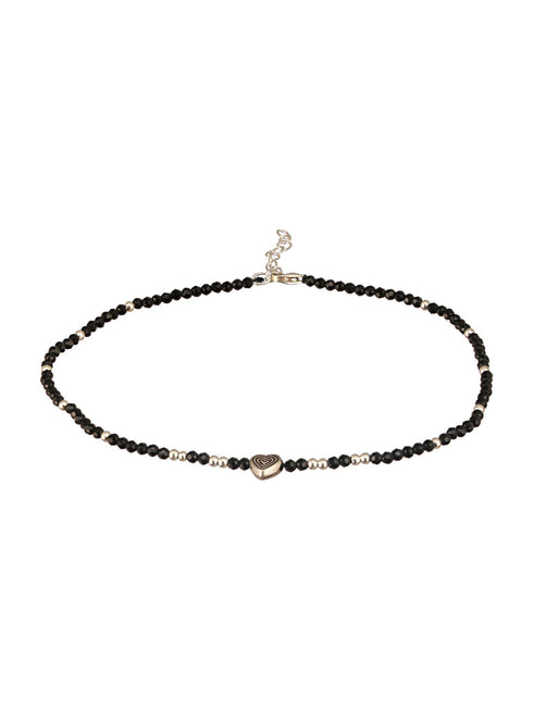 925 Sterling Silver Black Beads Heart Shaped Charms Payal Anklet