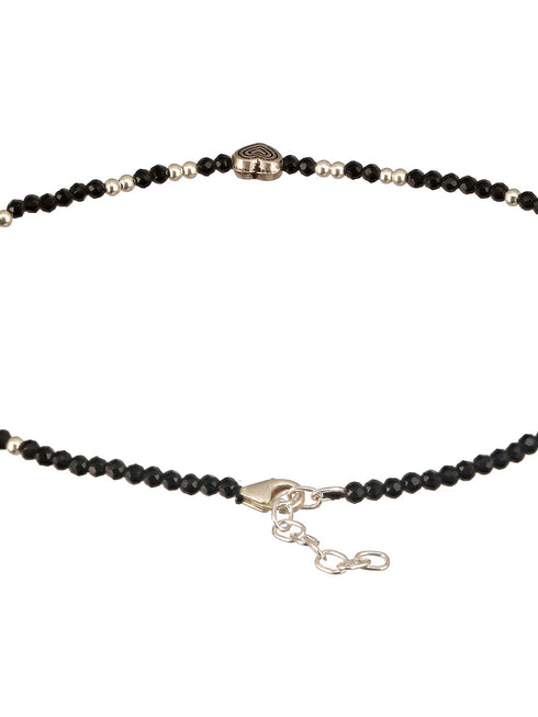 925 Sterling Silver Black Beads Heart Shaped Charms Payal Anklet