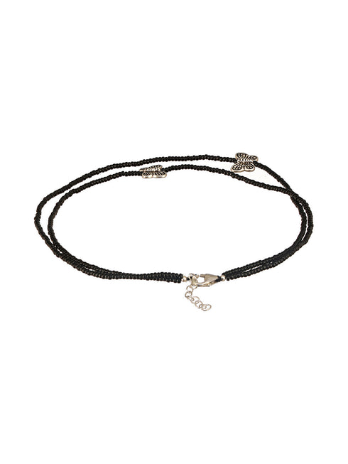 925 Sterling Silver Black Beads Butterfly Charms Payal Anklet
