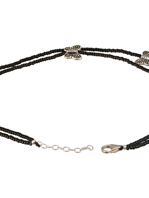 925 Sterling Silver Black Beads Butterfly Charms Payal Anklet