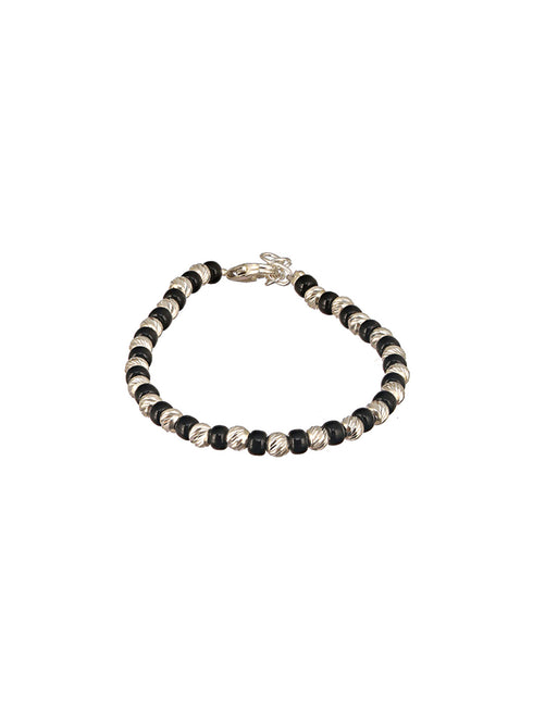 925 Sterling Silver Black Beads Nazariya Kids Unisex Adjustable Bracelet