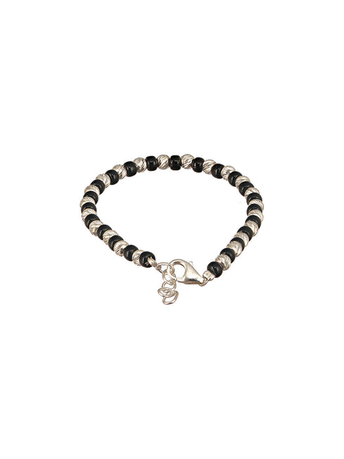 925 Sterling Silver Black Beads Nazariya Kids Unisex Adjustable Bracelet