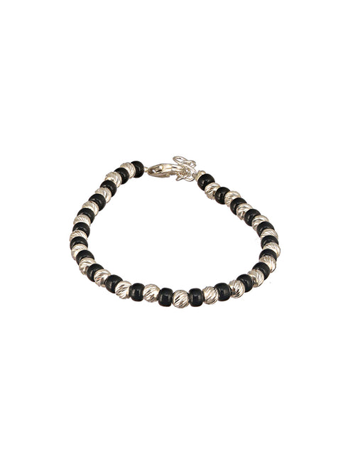 925 Sterling Silver Black Beads Nazariya Kids Unisex Adjustable Bracelet