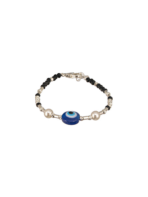 925 Unisex Evil Eye Baby Nazariya Bracelets With Black & Silver Beads Adjustable Bracelet