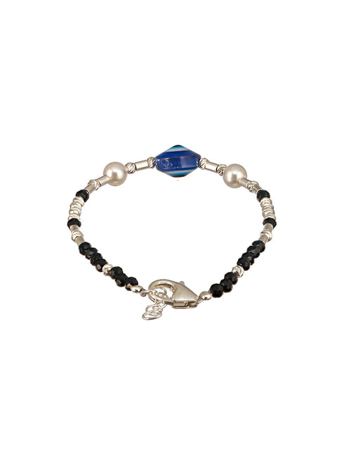 925 Unisex Evil Eye Baby Nazariya Bracelets With Black & Silver Beads Adjustable Bracelet