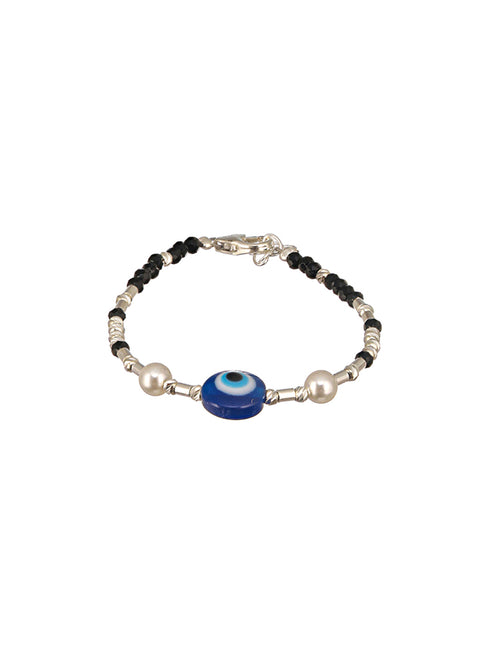 925 Unisex Evil Eye Baby Nazariya Bracelets With Black & Silver Beads Adjustable Bracelet