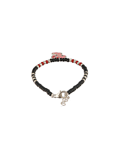 925 Sterling Silver Black Beads Hello Kitty Charms Adjustable Bracelet