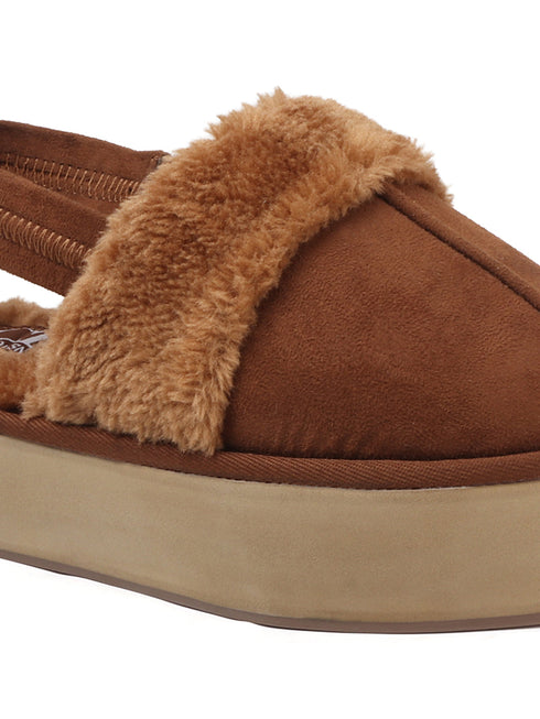 Women's Platform Mule Slipper with Plush Faux Fur