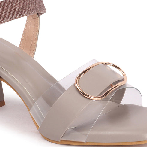 Women's Buckle Detail Square Toe Block Heel Sandals