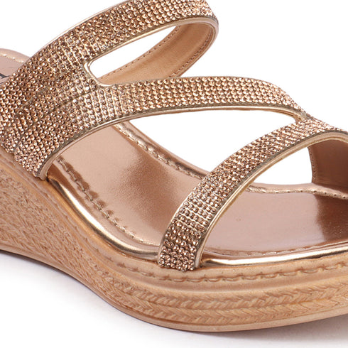 Women's Metallic Glitter Wedge Slide Sandals