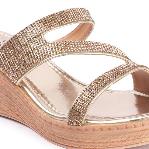 Women's Metallic Glitter Wedge Slide Sandals
