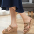 Women's Metallic Glitter Wedge Slide Sandals